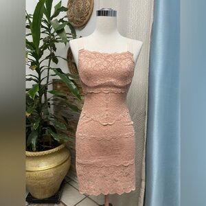 Elegant Lace Midi Dress in Blush Pink